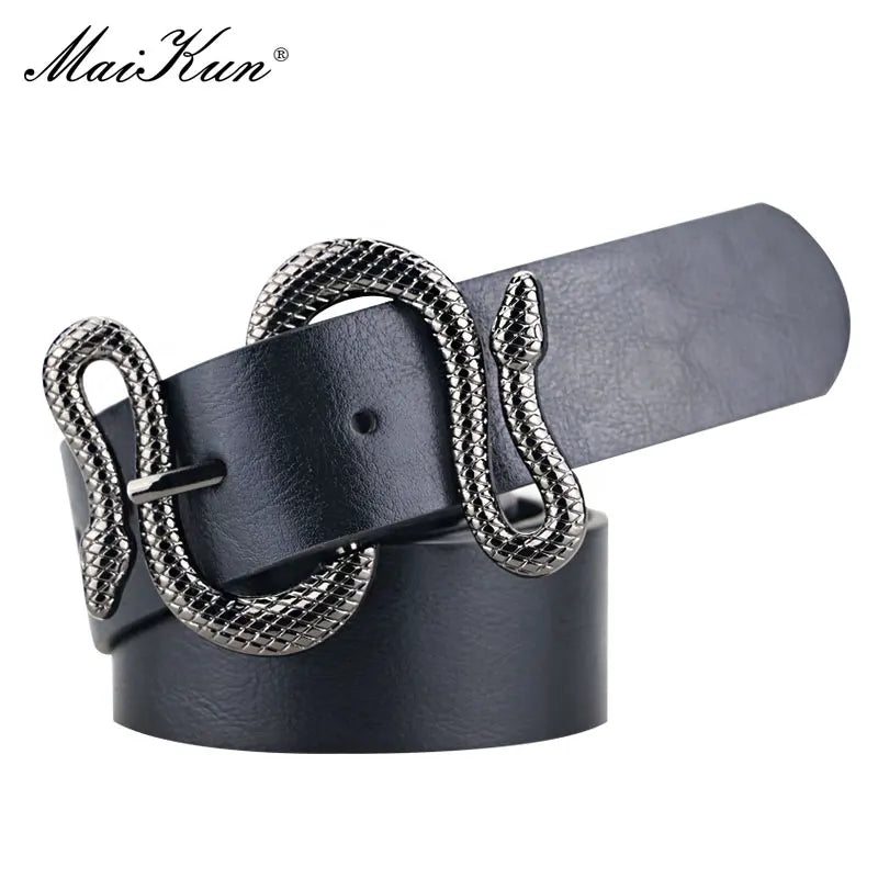 Snake Buckle Belt with Faux Python Print and Elegant Design for Women