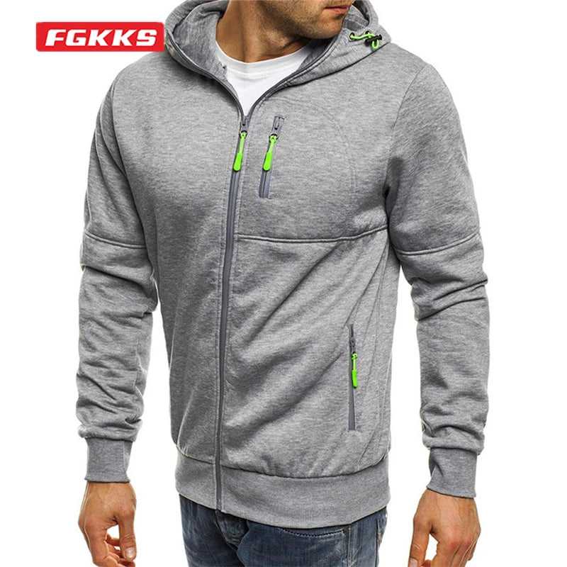 Men's Athletic Hooded Jacket with Zipper Pockets, Adjustable Drawstrings, and Comfortable Fit for Casual and Sportswear.