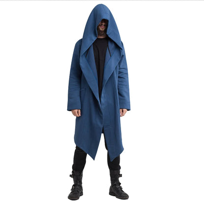 Men's Long Hooded Cardigan with Deep Front Pockets and Open Draped Design for a Modern Casual Look