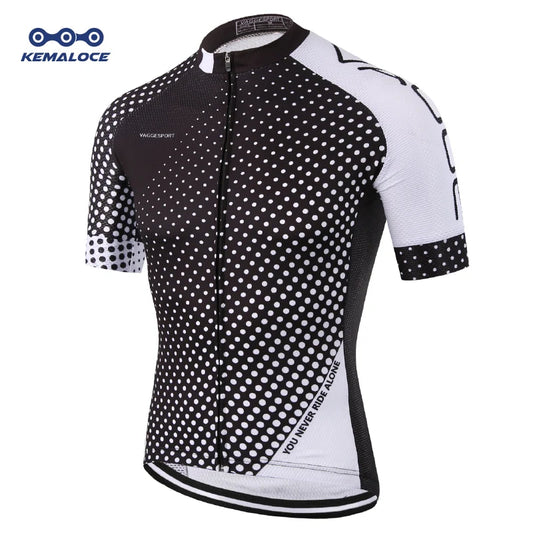 Men's Polka Dot Cycling Jersey with Full Zipper and Breathable Mesh Panels for Performance and Comfort