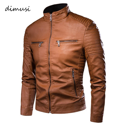 Men's Faux Leather Biker Jacket with Zipper Details and Quilted Shoulders