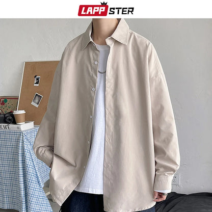 Men's Oversized Long Sleeve Casual Shirt with Turn-Down Collar and Single Breasted Closure, Ideal for Layering and Everyday Wear