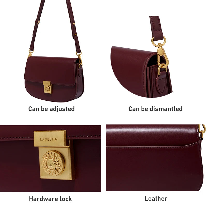 Elegant Crossbody Shoulder Bag with Gold Lock Detailing and Adjustable Strap for Women