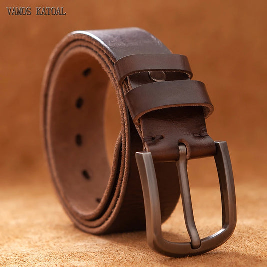 Men's Classic Genuine Leather Belt with Sturdy Pin Buckle and Double Loop Design