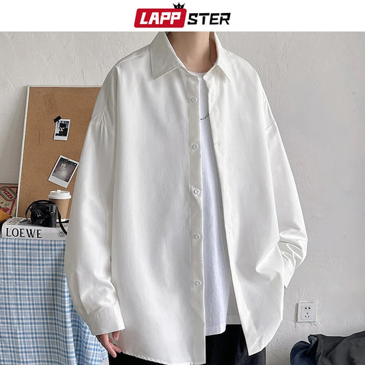 Men's Oversized Long Sleeve Casual Shirt with Turn-Down Collar and Single Breasted Closure, Ideal for Layering and Everyday Wear