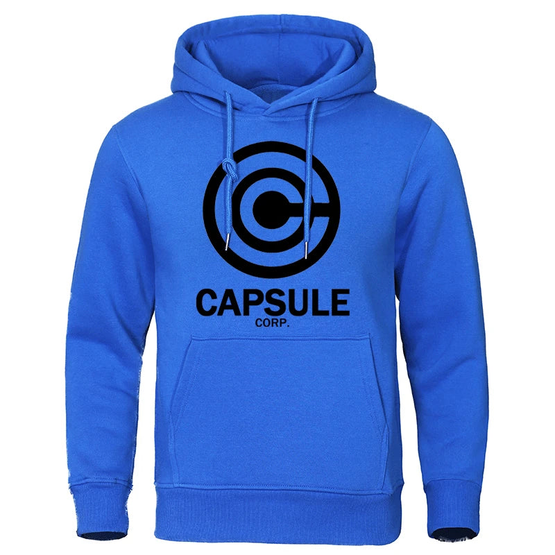 Anime-Inspired Capsule Corporation Logo Hoodie with Drawstring Hood and Kangaroo Pocket for Fans and Casual Wear