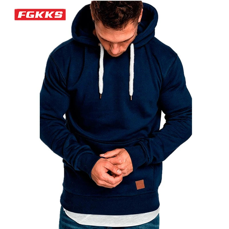 Men's Fleece Hoodie with Drawstring Hood and Front Pouch Pocket, Ideal for Casual Wear and Outdoor Activities, Available in Multiple Sizes