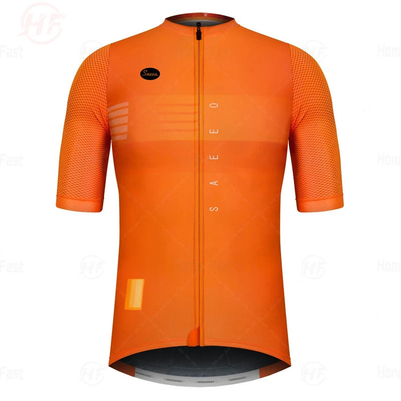 Men's Short Sleeve Cycling Jersey with Full Zipper, Breathable Mesh Panels, and Reflective Detailing for Enhanced Visibility