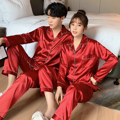 Unisex Silk Pajama Set with Long Sleeves and Button-Down Top for Luxurious Sleepwear