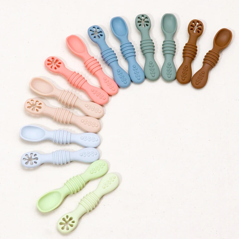 Durable Silicone Baby Spoons for Self-Feeding and Teething Relief - Soft and Safe Design with Textured Handles for Easy Grip and Fun Feeding Experience