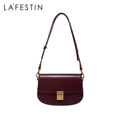 Elegant Crossbody Shoulder Bag with Gold Lock Detailing and Adjustable Strap for Women