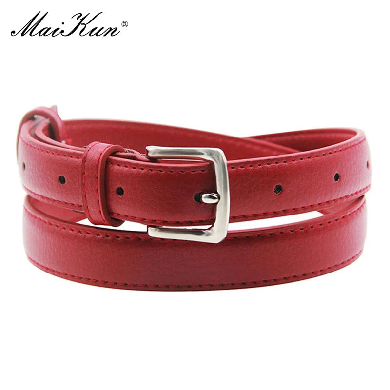 Slim Faux Leather Belt with Classic Metal Buckle for Women’s Dresses and Casual Outfits