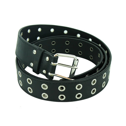 Unisex Punk Rock Double Grommet Belt with Metal Eyelets and Adjustable Buckle for Casual and Alternative Fashion