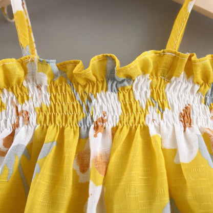 Baby Floral Smocked Summer Dress with Matching Bloomers and Adjustable Straps