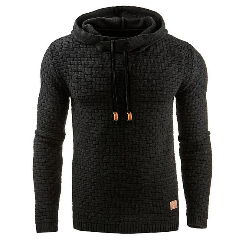 Textured Knit Pullover Hoodie with Adjustable Drawstrings and Ribbed Cuffs