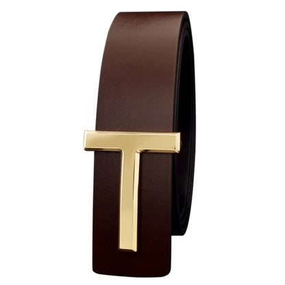 Men's Leather Belt with Sleek T-shaped Metal Buckle for a Modern and Sophisticated Look