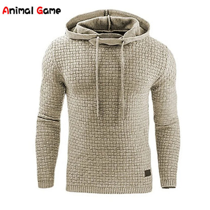 Textured Knit Pullover Hoodie with Adjustable Drawstrings and Ribbed Cuffs