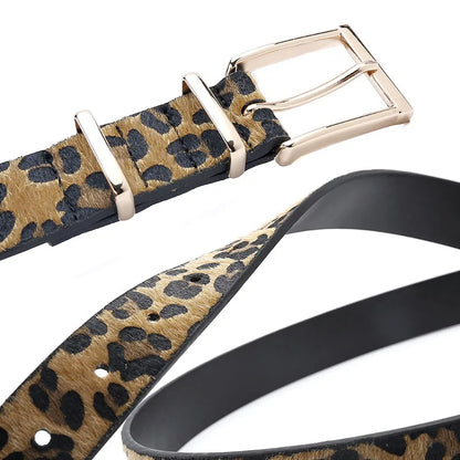 Leopard Print Faux Leather Belt with Double Metal Buckle for Women’s Fashionable Outfits