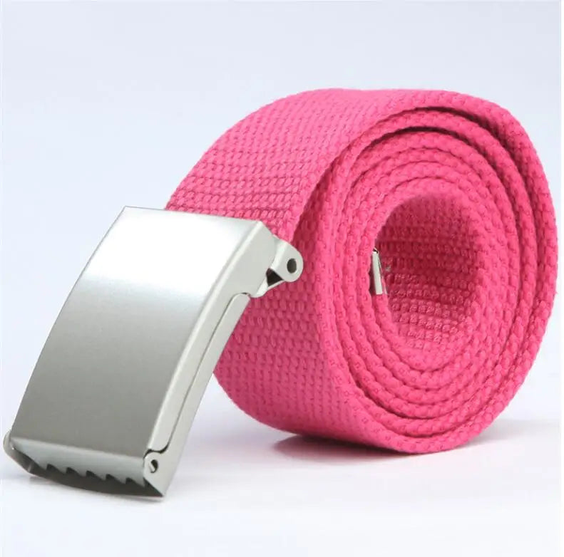 Adjustable Woven Canvas Belt with Metal Buckle for Casual and Outdoor Wear