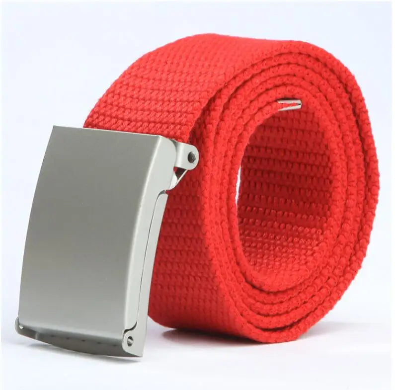 Adjustable Woven Canvas Belt with Metal Buckle for Casual and Outdoor Wear