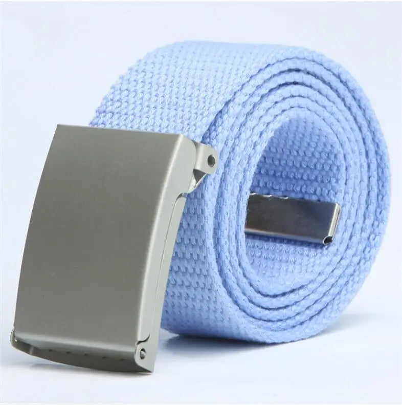 Adjustable Woven Canvas Belt with Metal Buckle for Casual and Outdoor Wear