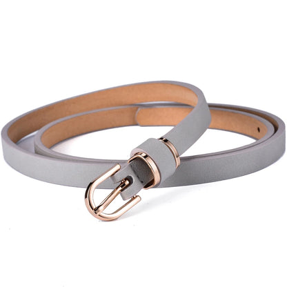 Women's Slim Faux Leather Belts with Gold-Tone Buckle and Versatile Design for Casual and Dressy Outfits