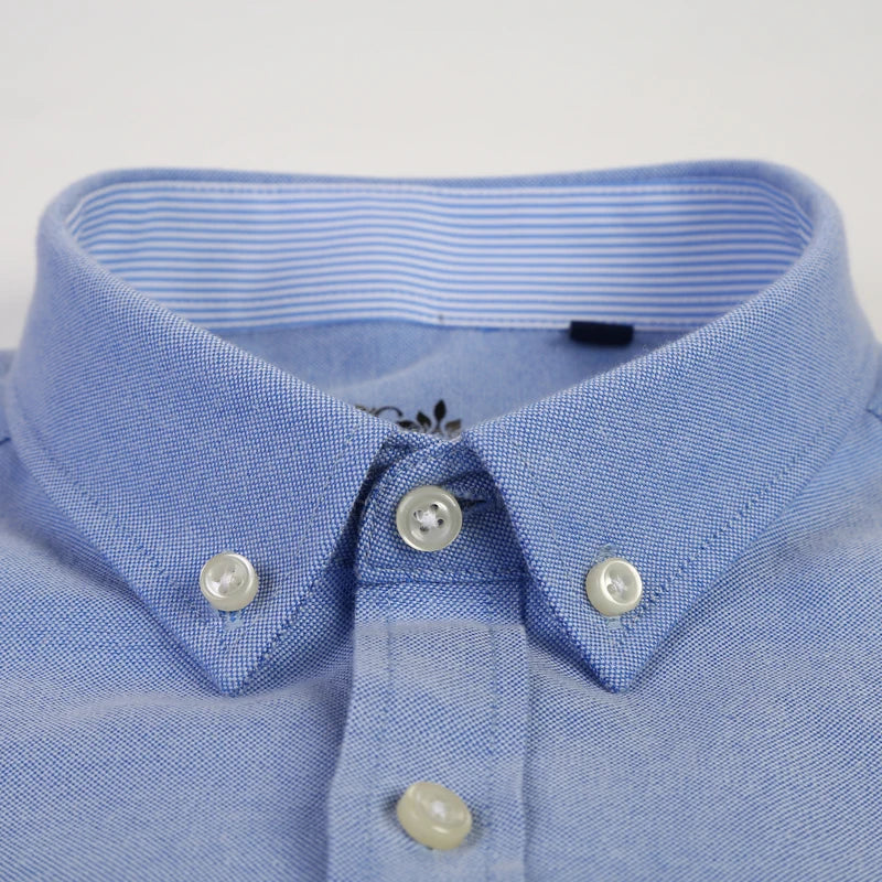 Men's Long-Sleeve Button-Down Oxford Shirt with Classic Turn-Down Collar and Chest Pocket