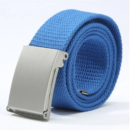 Adjustable Woven Canvas Belt with Metal Buckle for Casual and Outdoor Wear