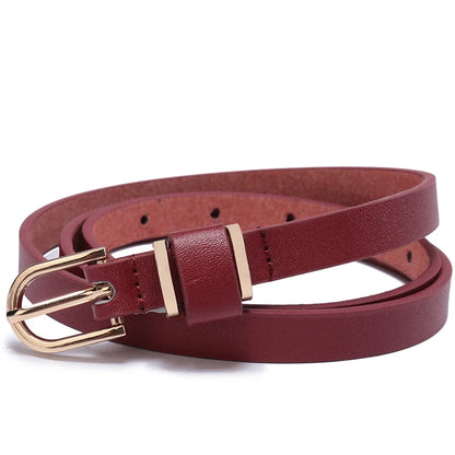 Women's Slim Faux Leather Belts with Gold-Tone Buckle and Versatile Design for Casual and Dressy Outfits