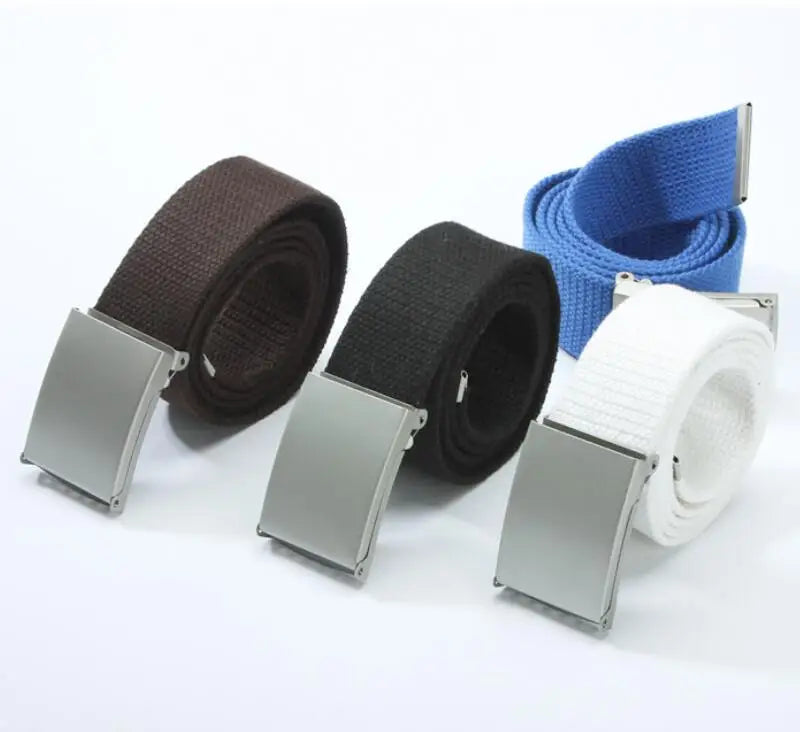 Adjustable Woven Canvas Belt with Metal Buckle for Casual and Outdoor Wear