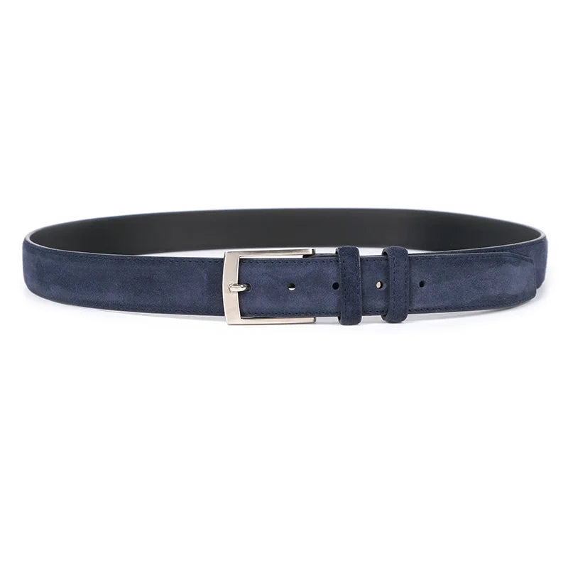 Men's Genuine Suede Leather Belt with Classic Pin Buckle for Formal and Casual Wear