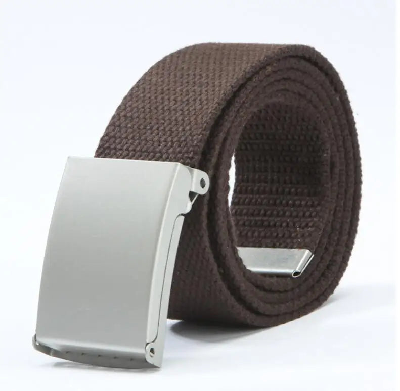 Adjustable Woven Canvas Belt with Metal Buckle for Casual and Outdoor Wear