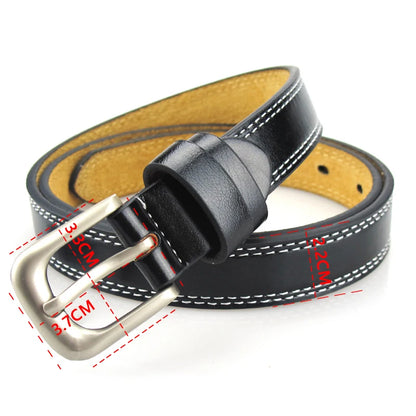 Genuine Leather Belt with Contrast Stitching and Classic Metal Buckle for Men’s Casual and Formal Wear