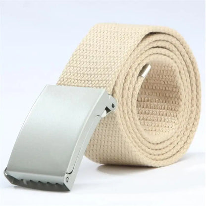 Adjustable Woven Canvas Belt with Metal Buckle for Casual and Outdoor Wear