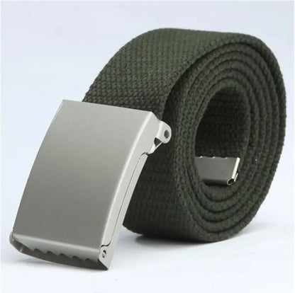 Adjustable Woven Canvas Belt with Metal Buckle for Casual and Outdoor Wear