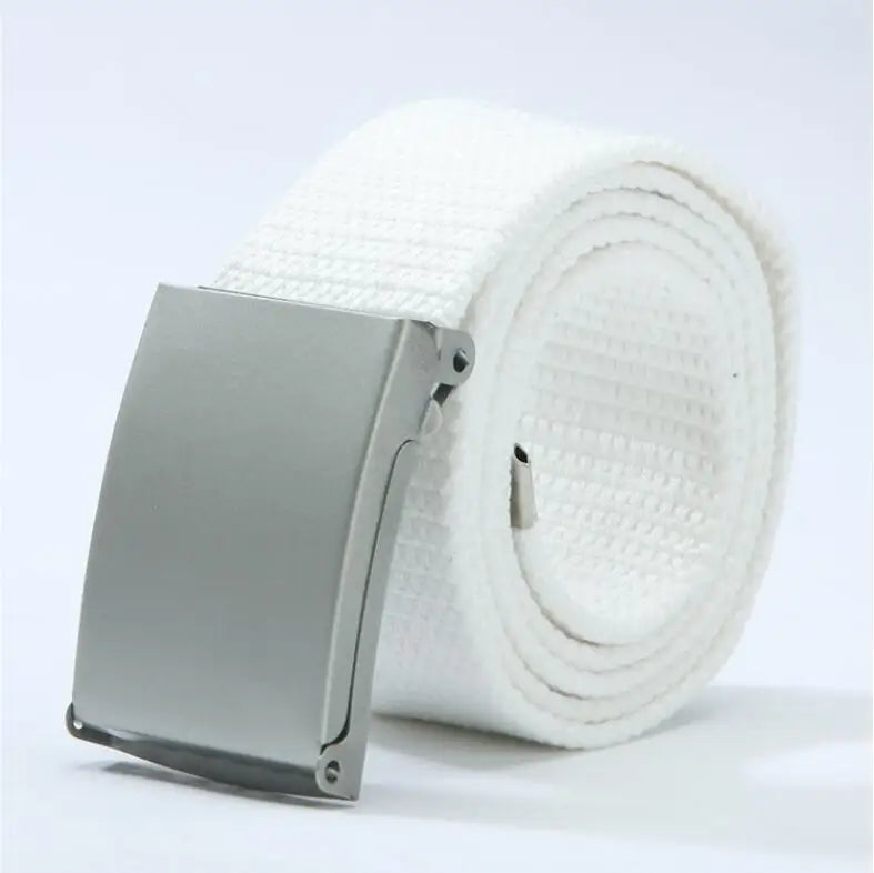 Adjustable Woven Canvas Belt with Metal Buckle for Casual and Outdoor Wear