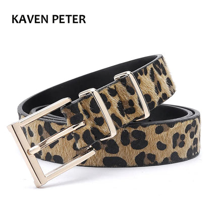 Leopard Print Faux Leather Belt with Double Metal Buckle for Women’s Fashionable Outfits