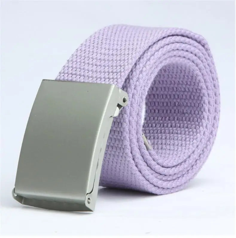 Adjustable Woven Canvas Belt with Metal Buckle for Casual and Outdoor Wear