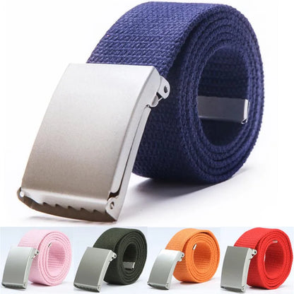 Adjustable Woven Canvas Belt with Metal Buckle for Casual and Outdoor Wear