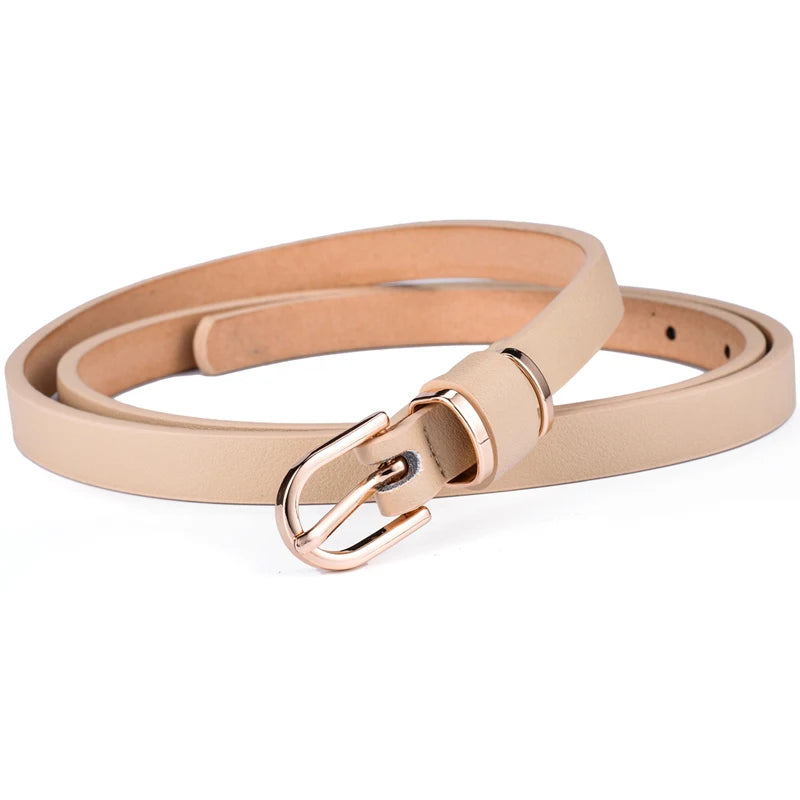 Women's Slim Faux Leather Belts with Gold-Tone Buckle and Versatile Design for Casual and Dressy Outfits