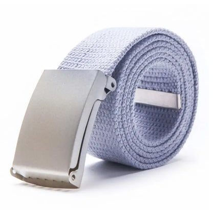 Adjustable Woven Canvas Belt with Metal Buckle for Casual and Outdoor Wear