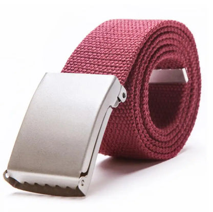 Adjustable Woven Canvas Belt with Metal Buckle for Casual and Outdoor Wear