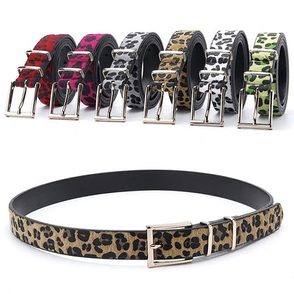 Leopard Print Faux Leather Belt with Double Metal Buckle for Women’s Fashionable Outfits