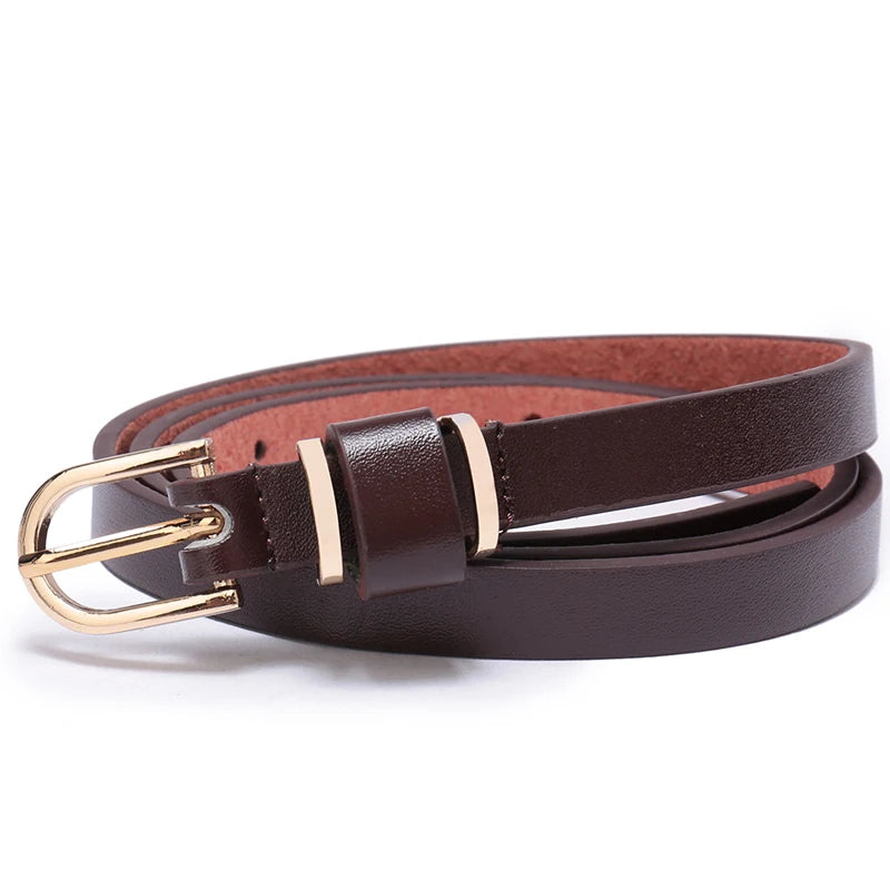 Women's Slim Faux Leather Belts with Gold-Tone Buckle and Versatile Design for Casual and Dressy Outfits