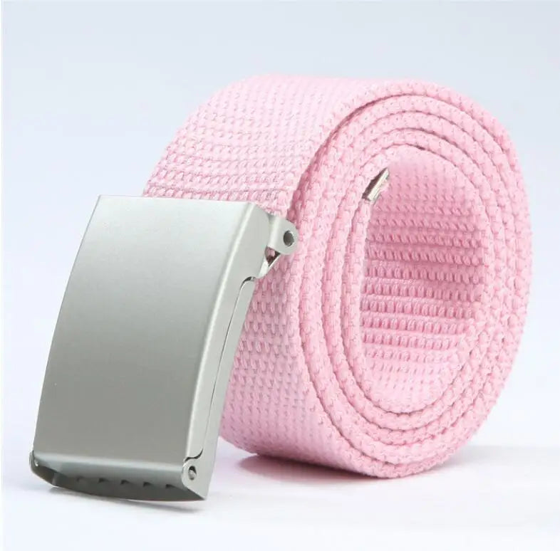 Adjustable Woven Canvas Belt with Metal Buckle for Casual and Outdoor Wear