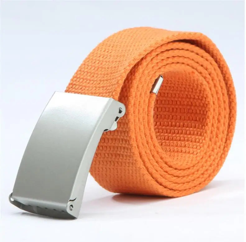 Adjustable Woven Canvas Belt with Metal Buckle for Casual and Outdoor Wear