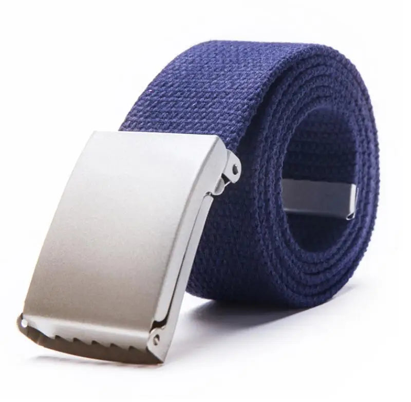 Adjustable Woven Canvas Belt with Metal Buckle for Casual and Outdoor Wear