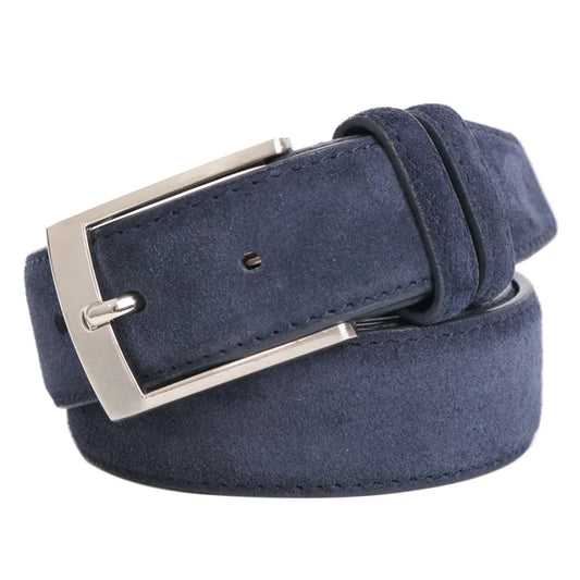 Men's Genuine Suede Leather Belt with Classic Pin Buckle for Formal and Casual Wear