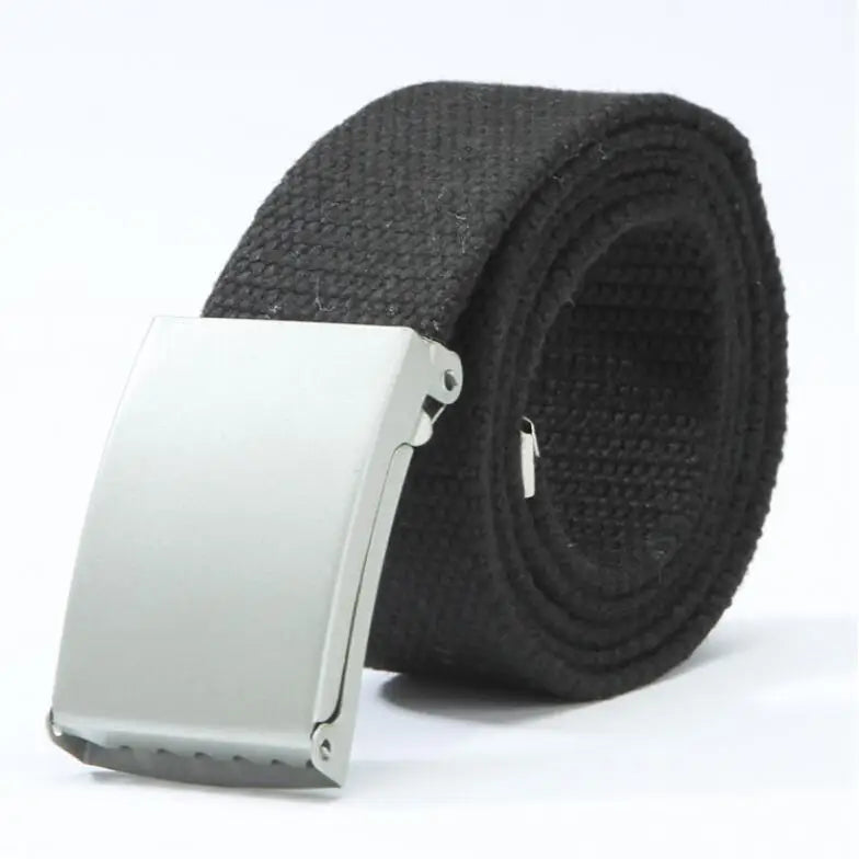 Adjustable Woven Canvas Belt with Metal Buckle for Casual and Outdoor Wear