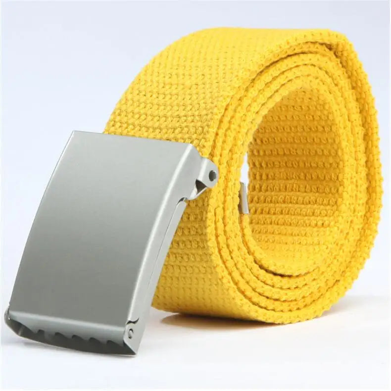 Adjustable Woven Canvas Belt with Metal Buckle for Casual and Outdoor Wear